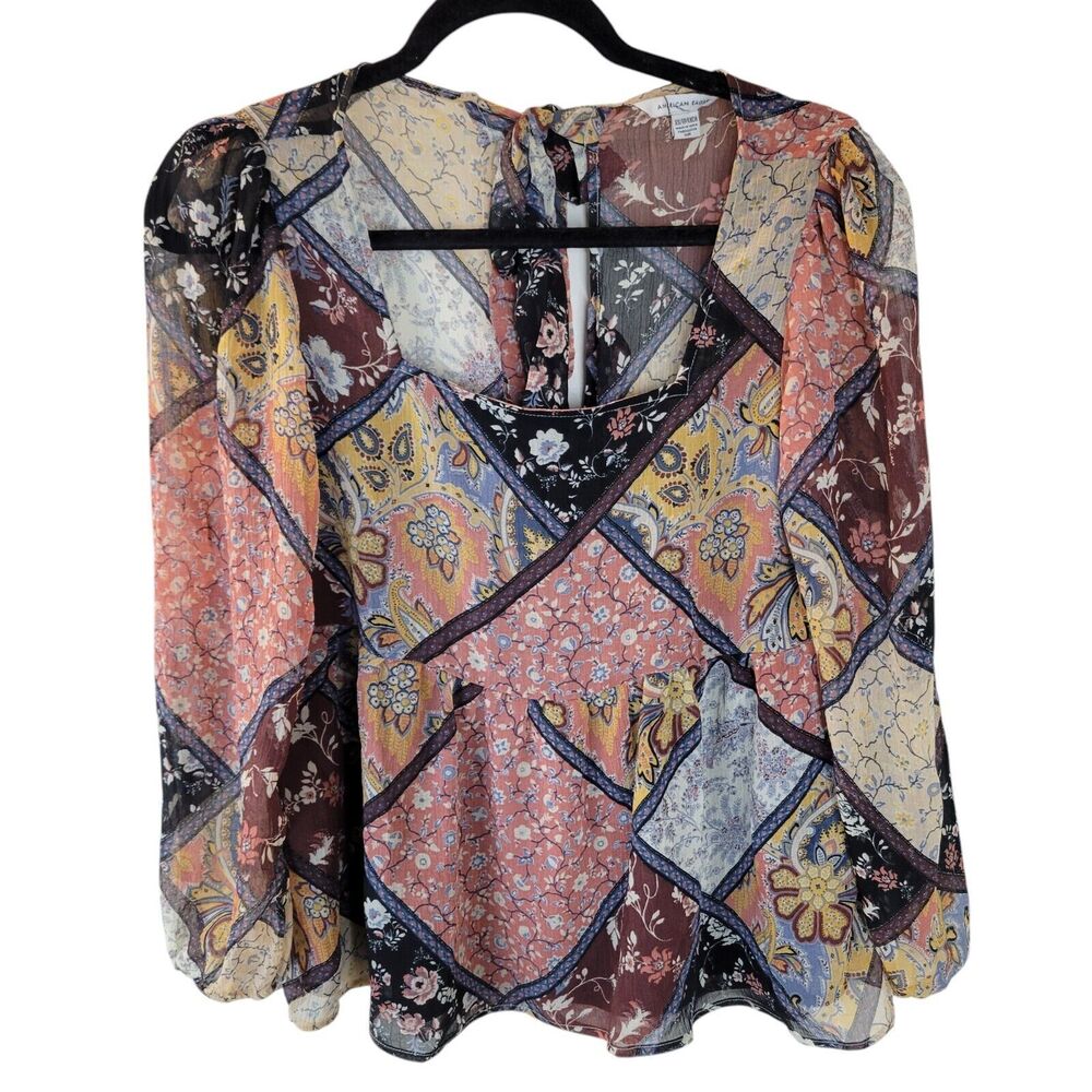 American Eagle Womens Sz XS Multicolor Patchwork Long Sleeve Blouse